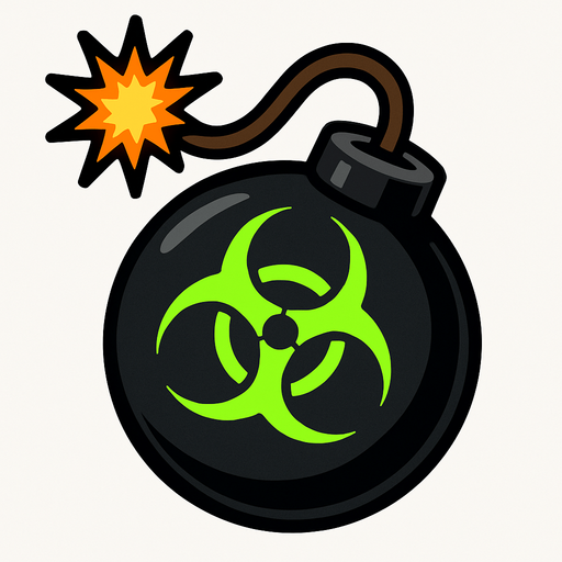fitili ateşlenmiş parlak üzerinde yeşil tehlike işareti olan siyah bomba.
In-Game asset.  2d.  High contrast.  No shadows