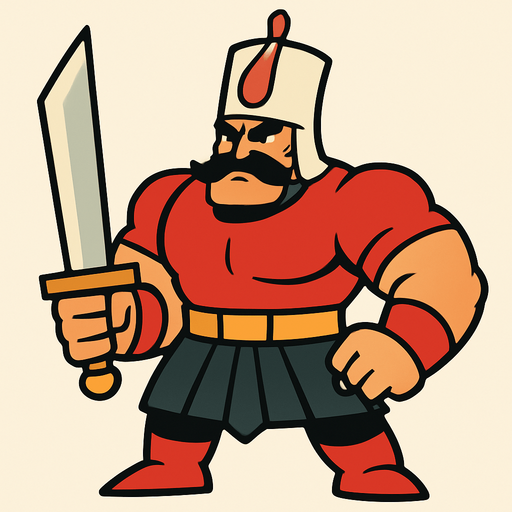 animasyo çizgi dizi gibi bir osmanlı yeniçerisi ama güçlü.
In-Game asset.  2d.  High contrast.  No shadows