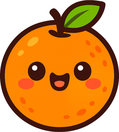 Orange with cute face.
In-Game asset.  2d.  High contrast.  No shadows