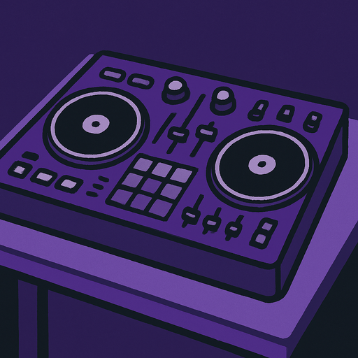 gri mor bir masa üzerinde tuşlar var dj stilinde.
In-Game asset.  2d.  High contrast.  No shadows