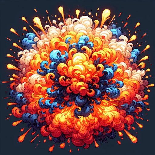 A fiery explosion.
Single Game Texture. In-Game asset. 2d. Blank background. High contrast. No shadows.