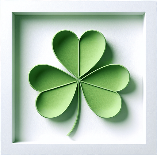 3 leaf clover in a white paper-card with rounded corners, front view.