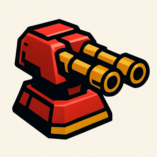 A duo barrel turret.
In-Game asset.  2d.  High contrast.  No shadows