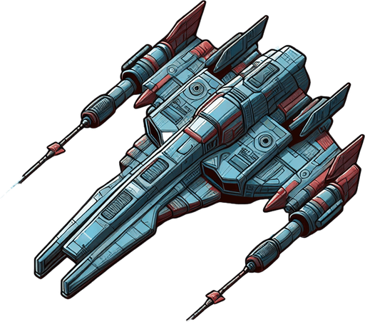 give me a good and high quality 2d spaceship.
Single Game Texture.  In-Game asset.  2d.  Blank background.  High contrast.  No shadows