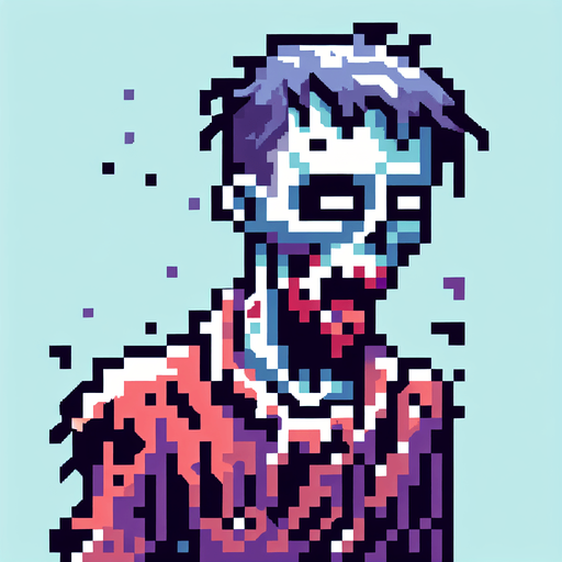 Zombie pixer.
Single Game Texture.  In-Game asset.  2d.  Blank background.  High contrast.  No shadows