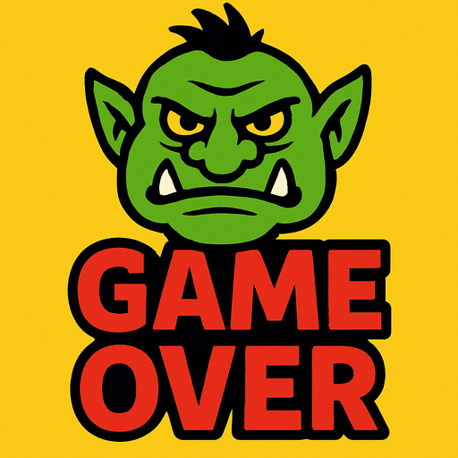 Troll game over.
In-Game asset.  2d.  High contrast.  No shadows