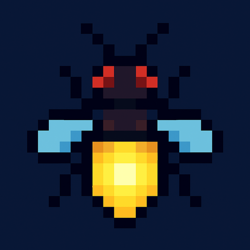 Luciérnaga, pixelart.
In-Game asset.  2d.  High contrast.  No shadows