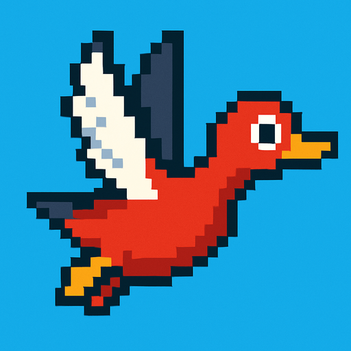 pixart red duck flying.
In-Game asset.  2d.  High contrast.  No shadows