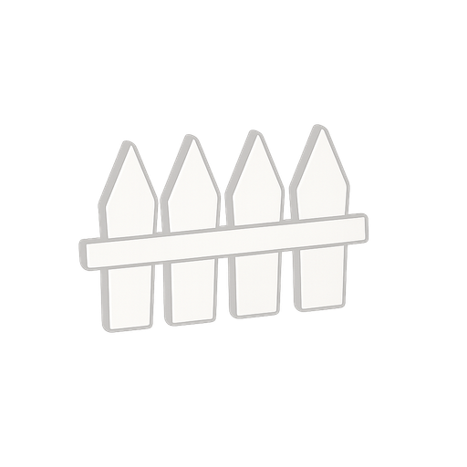 White garden fence. No background. Transparent background. Blank background. No shadows. 2d. In-Game asset. flat