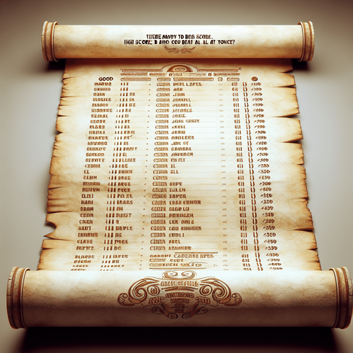 There is the text: "there are many ways zo beat a highscore, but can you also beat all in once?" On a pergament with many highscores called good, bad, max, min and diff.