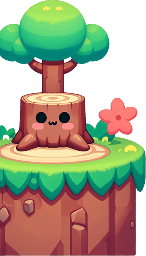 tron d'arbre mignon de plateforme.
Single Game Texture.  In-Game asset.  2d.  Blank background.  High contrast.  No shadows