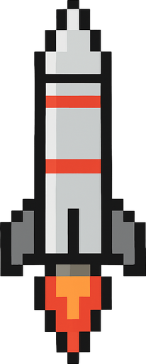 Top-down pixel art rocket missile.
In-Game asset.  2d.  High contrast.  No shadows