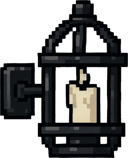 A unlit metal cage sconce like you find on a dungeon wall. White candle inside. Pixel art..
In-Game asset.  2d.  High contrast.  No shadows