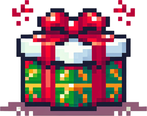 pixelart. chistmas present. powerup. game art Single Game Texture. In-Game asset. 2d. Blank background. High contrast. No shadows.