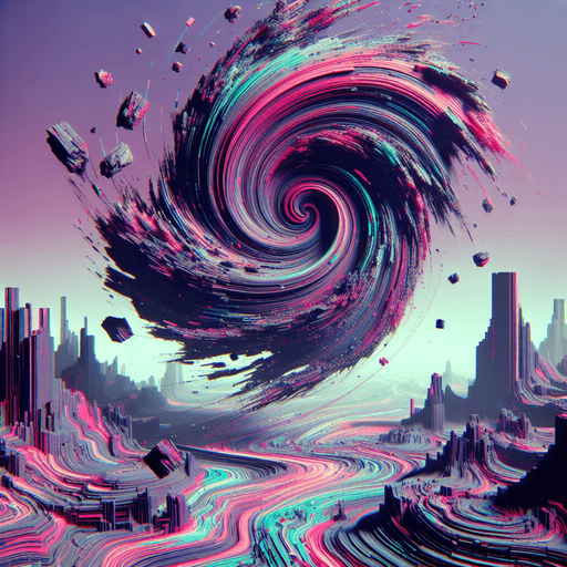 Backdrop: A warped reality scene with twisting, fragmented terrain and a swirling vortex in the background.

Colors: Deep purples, neon pinks, and electric greens.

Details: Fractured floating rocks and glitch-like patterns..
Single Game Texture. In-Game asset. 2d. Blank background. High contrast. No shadows.