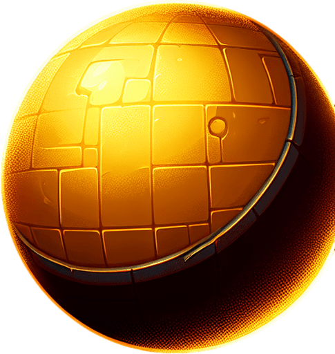 Una esfera de oro.
Single Game Texture.  In-Game asset.  2d.  Blank background.  High contrast.  No shadows