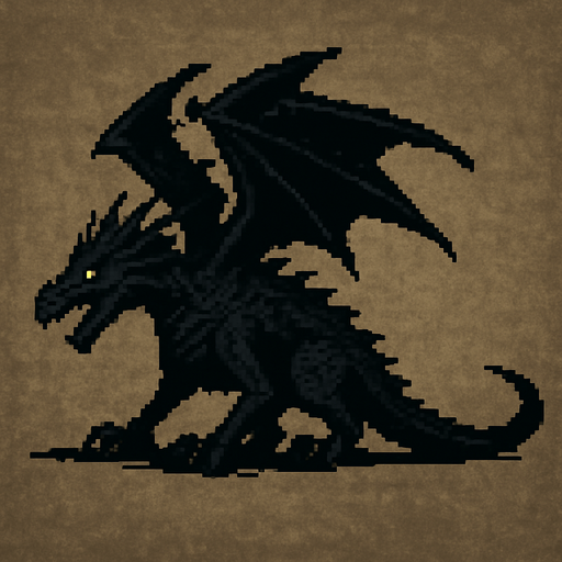 Shadow drake dark souls style 2d pixel art.
In-Game asset.  2d.  High contrast.  No shadows