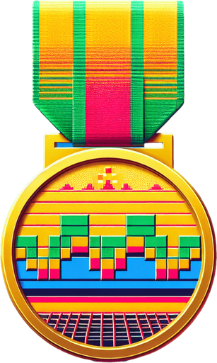 gold athletics medal with ribbon.
retro gaming style