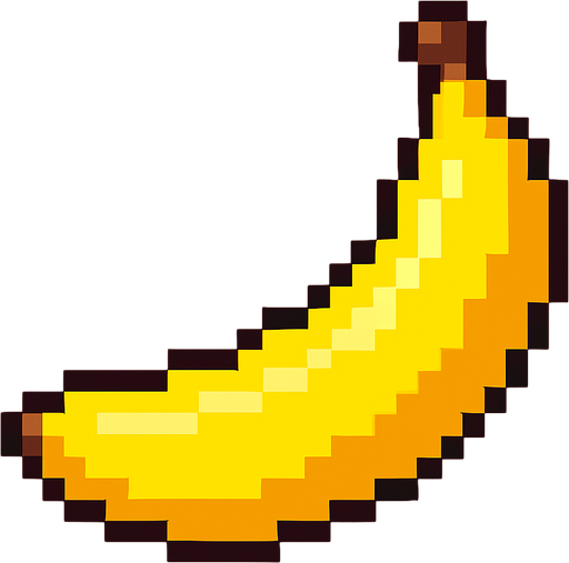 a pixel art of a banana.
In-Game asset.  2d.  High contrast.  No shadows