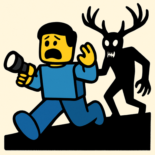 roblox player corriendo de stag con miedo y una linterna en la mano.
In-Game asset.  2d.  High contrast.  No shadows