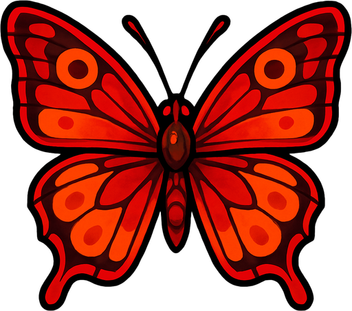 çok güzel renkleri olan ağırlıklı olarak kırmızı renkli kelebek.
In-Game asset.  2d.  High contrast.  No shadows