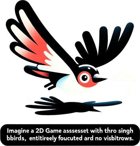 Flying bird.
Single Game Texture.  In-Game asset.  2d.  Blank background.  High contrast.  No shadows