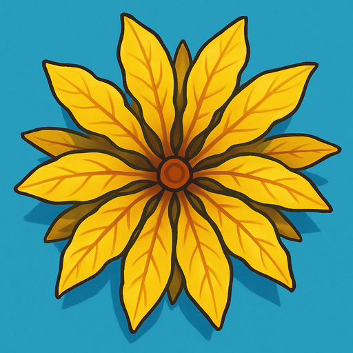 Top view of colorful yellow plant looking upwards.
In-Game asset.  2d.  High contrast.  No shadows