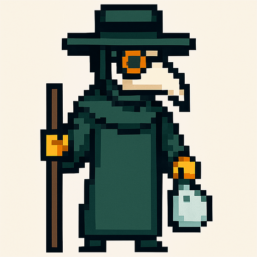 Palugue doctors full body pixel art.
In-Game asset.  2d.  High contrast.  No shadows