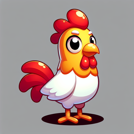 Cartoon chicken.
Single Game Texture.  In-Game asset.  2d.  Blank background.  High contrast.  No shadows