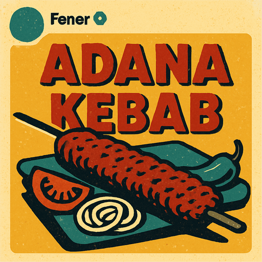Fener adlı mavi tikli bir twitter sayfasının adana kebab paylaştığı bir görsel oluştur . retro temada olsun !.
In-Game asset.  2d.  High contrast.  No shadows