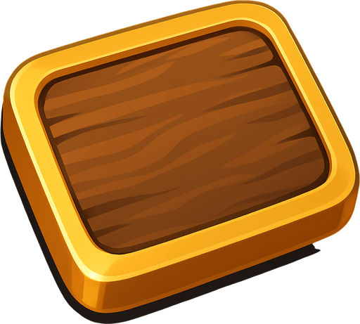 Trozo de madera bordeado en oro .
In-Game asset.  2d.  High contrast.  No shadows. Lineless. Suave