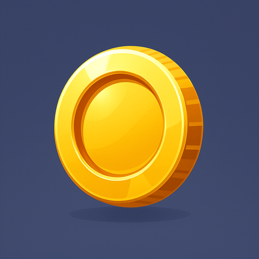 Create a shiny golden coin (token) asset for a game. The coin should have a polished, reflective surface with subtle engravings or ridges around the edge. It should look 3D with soft highlights and shadows to give depth. The size should be suitable as a collectible power-up floating slightly above the ground. Style should be clean and vibrant, fitting a modern arcade or action game..
In-Game asset.  2d.  High contrast.  No shadows