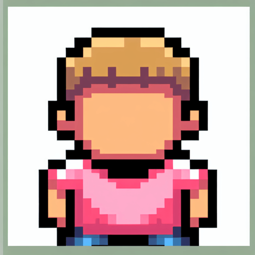 8bit character. Pink tshirt. Seen from the sky. Only see head and arms. Single Game Texture. In-Game asset. 2d. Blank background. High contrast. 
Single Game Texture. In-Game asset. 2d. Blank background. High contrast. No shadows. Single Game Texture. In-Game asset. 2d. Blank background. High contrast. No shadows.
