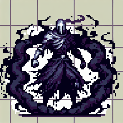 pixel art of an evil fantasy knight. Full body, legs obscured by black mist.
Single Game Texture. In-Game asset. 2d. Blank background. High contrast. No shadows.
