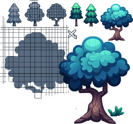 Tree.
Single Game Texture.  In-Game asset.  2d.  Blank background.  High contrast.  No shadows