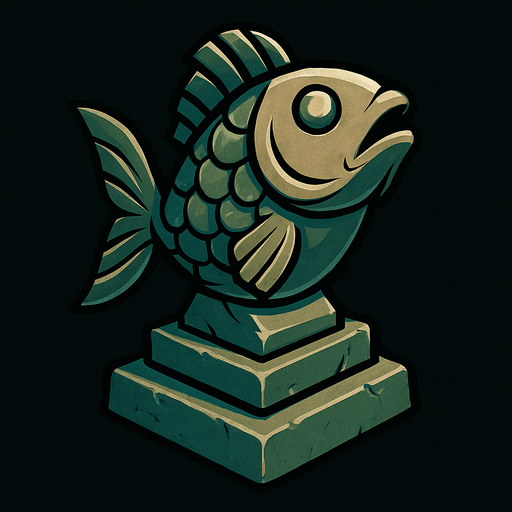 Fish statue.
In-Game asset.  2d.  High contrast.  No shadows