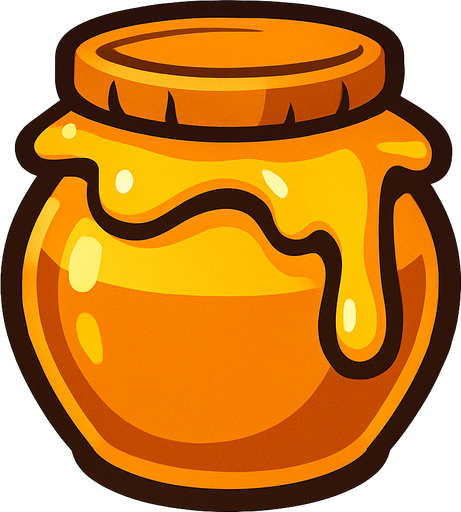 Tarro de miel con un poco de ella desbordandose.
In-Game asset.  2d.  High contrast.  No shadows