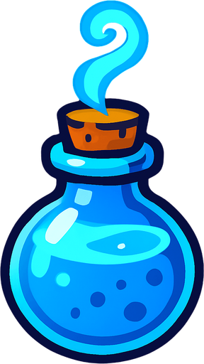 sihirli iksir mavi renk.
In-Game asset.  2d.  High contrast.  No shadows