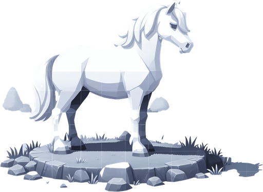 White horse.
Single Game Texture.  In-Game asset.  2d.  Blank background.  High contrast.  No shadows