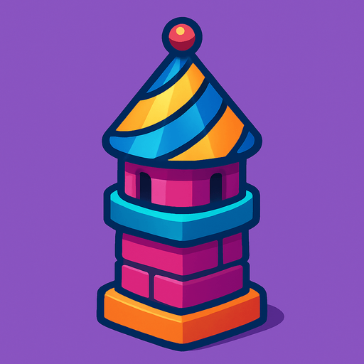Small colorful tower.
In-Game asset.  2d.  High contrast.  No shadows