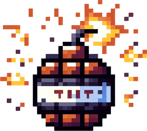 pixel art of a square tnt explosion. Single Game Texture. In-Game asset. 2d. Blank background. High contrast. No shadows.