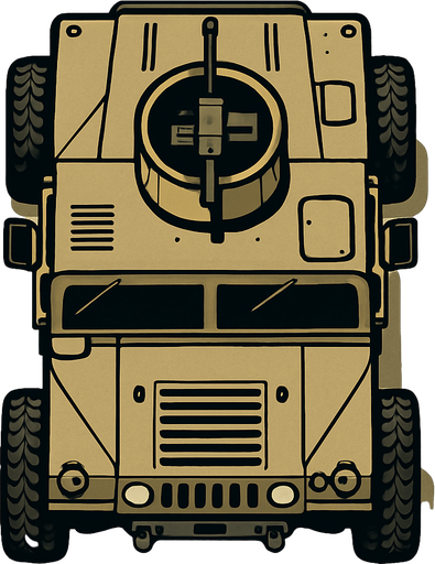 Top view of a military Humv ground vehicle.
In-Game asset.  2d.  High contrast.  No shadows