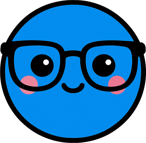 crea la imagen de una pelotita azul kawai con lentes y simple.
In-Game asset.  2d.  High contrast.  No shadows