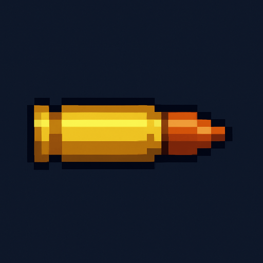 bala de rifle de asalto hecha con pixeles.
In-Game asset.  2d.  High contrast.  No shadows