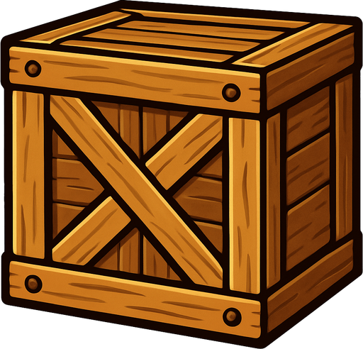 A wooden crate.
In-Game asset.  2d.  High contrast.  No shadows