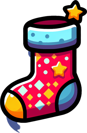 Cartoon Christmas stocking 
Single Game Texture. In-Game asset. 2d. Blank background. High contrast. No shadows.