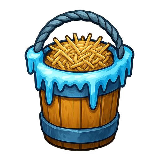 Frozen straw buckets.
Single Game Texture.  In-Game asset.  2d.  Blank background.  High contrast.  No shadows