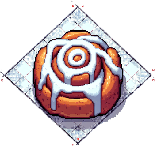 A cinnamon bun, viewed from above.
Single Game Texture. In-Game asset. 2d. Blank background. High contrast. No shadows.