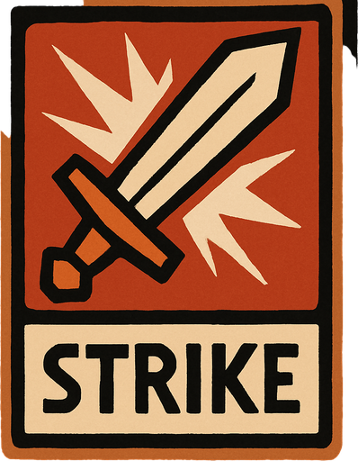 dungeon card game, Strike card.
In-Game asset.  2d.  High contrast.  No shadows