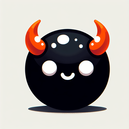 Uma bolinha preta com chifres dos olhos brancos sorridente laranja,jogo 2d fundo png.
Single Game Texture. In-Game asset. 2d. Blank background. High contrast. No shadows.